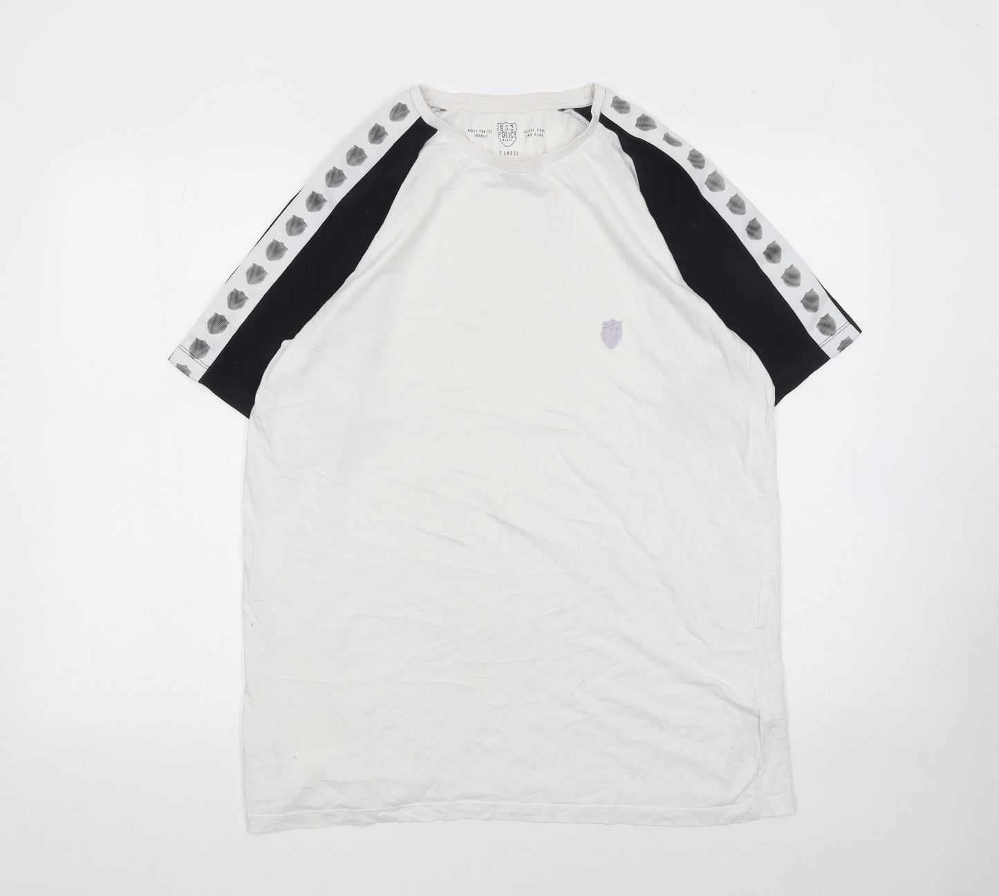 Police Mens White Navy Raglan Crew Neck T-Shirt XL Cotton