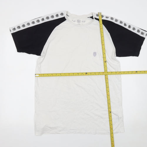 Police Mens White Navy Raglan Crew Neck T-Shirt XL Cotton