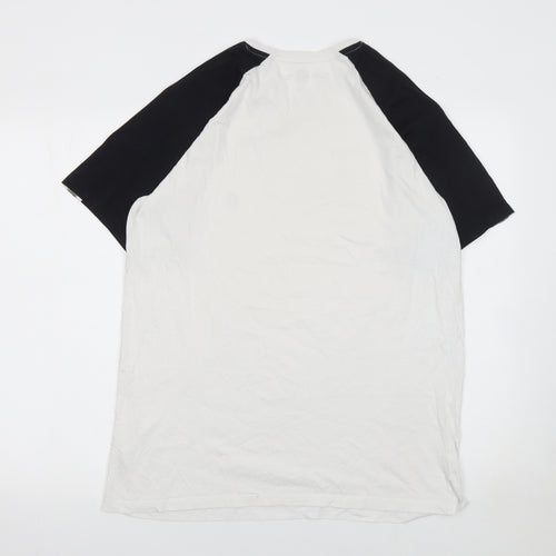 Police Mens White Navy Raglan Crew Neck T-Shirt XL Cotton
