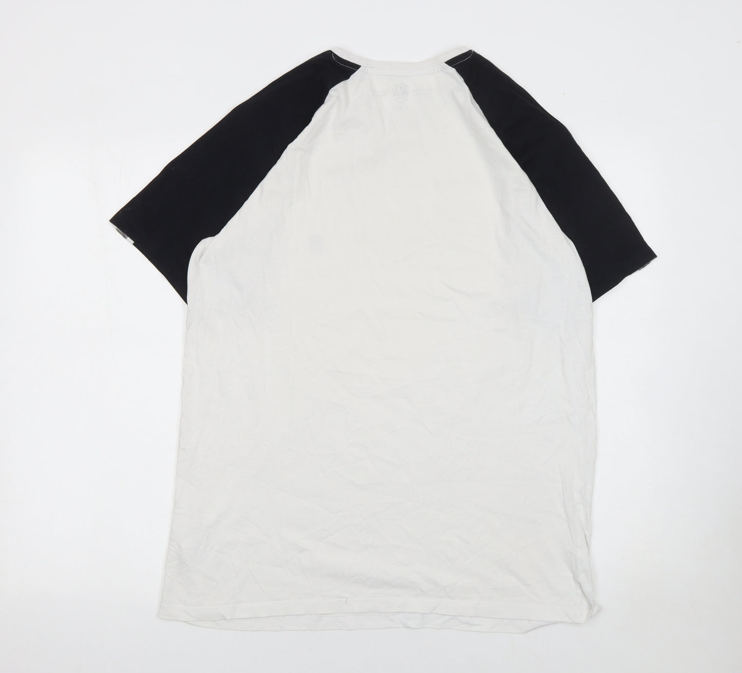 Police Mens White Navy Raglan Crew Neck T-Shirt XL Cotton