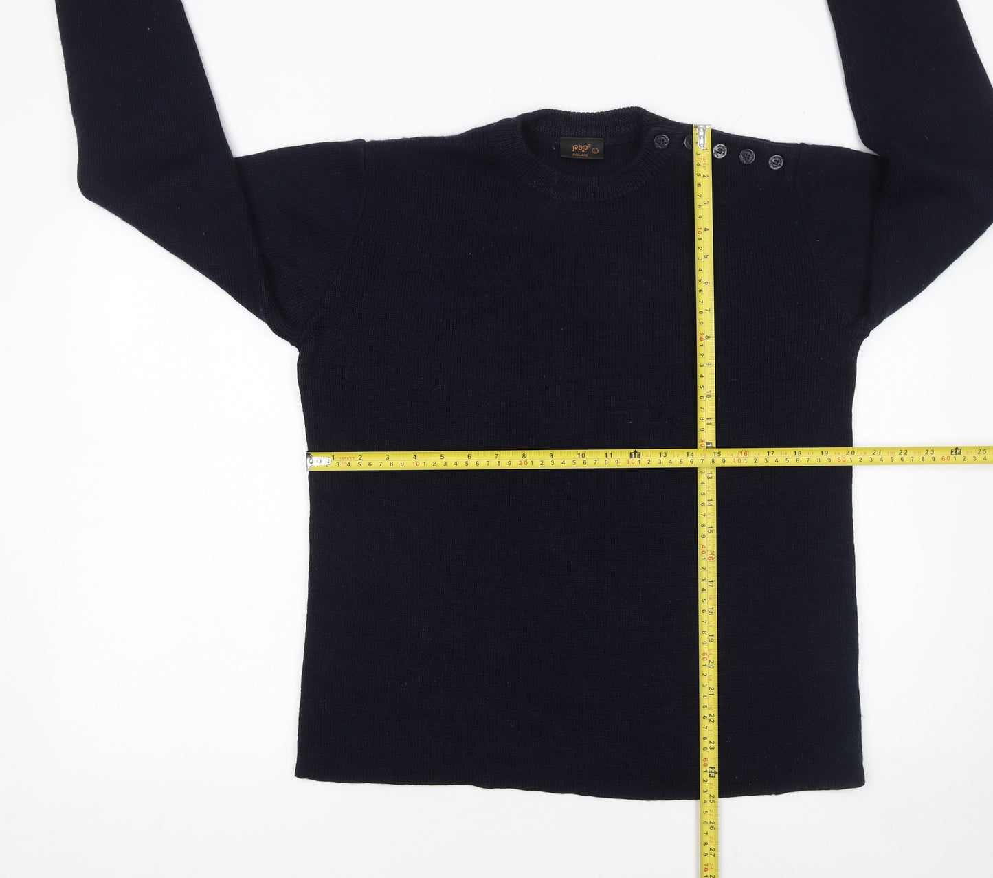 POP Women’s Black Wool Blend Crew Neck Pullover Jumper L