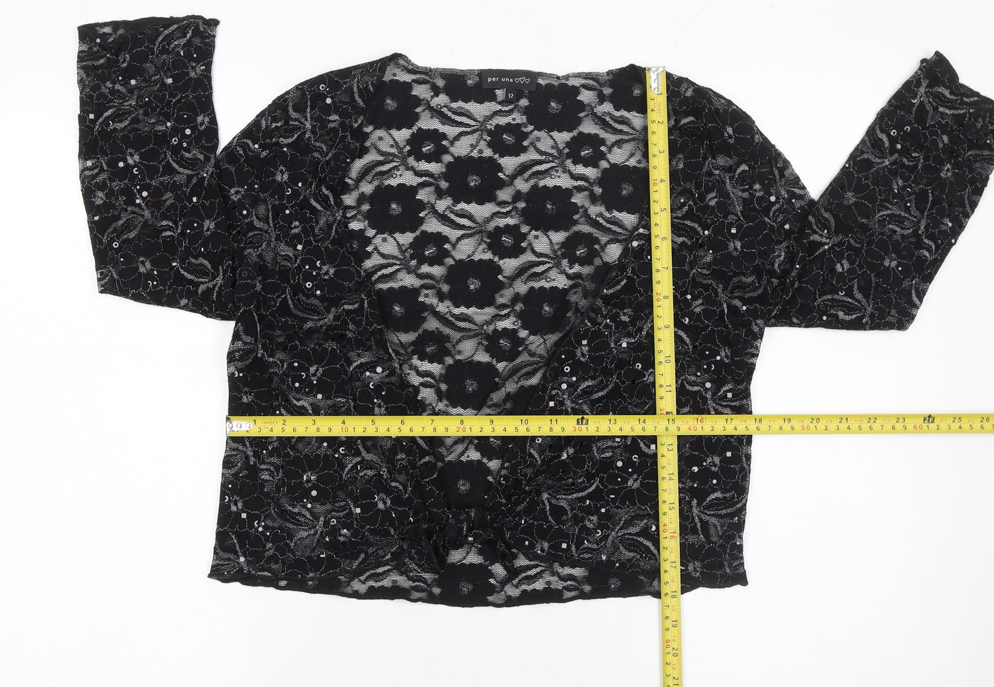 Marks and Spencer Per Una Women’s Black Lace Sequin Cropped Top Size 12