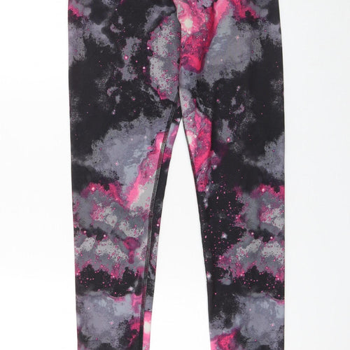 90 Degree by Reflex Womens Black Pink Galaxy Print Ankle Leggings S