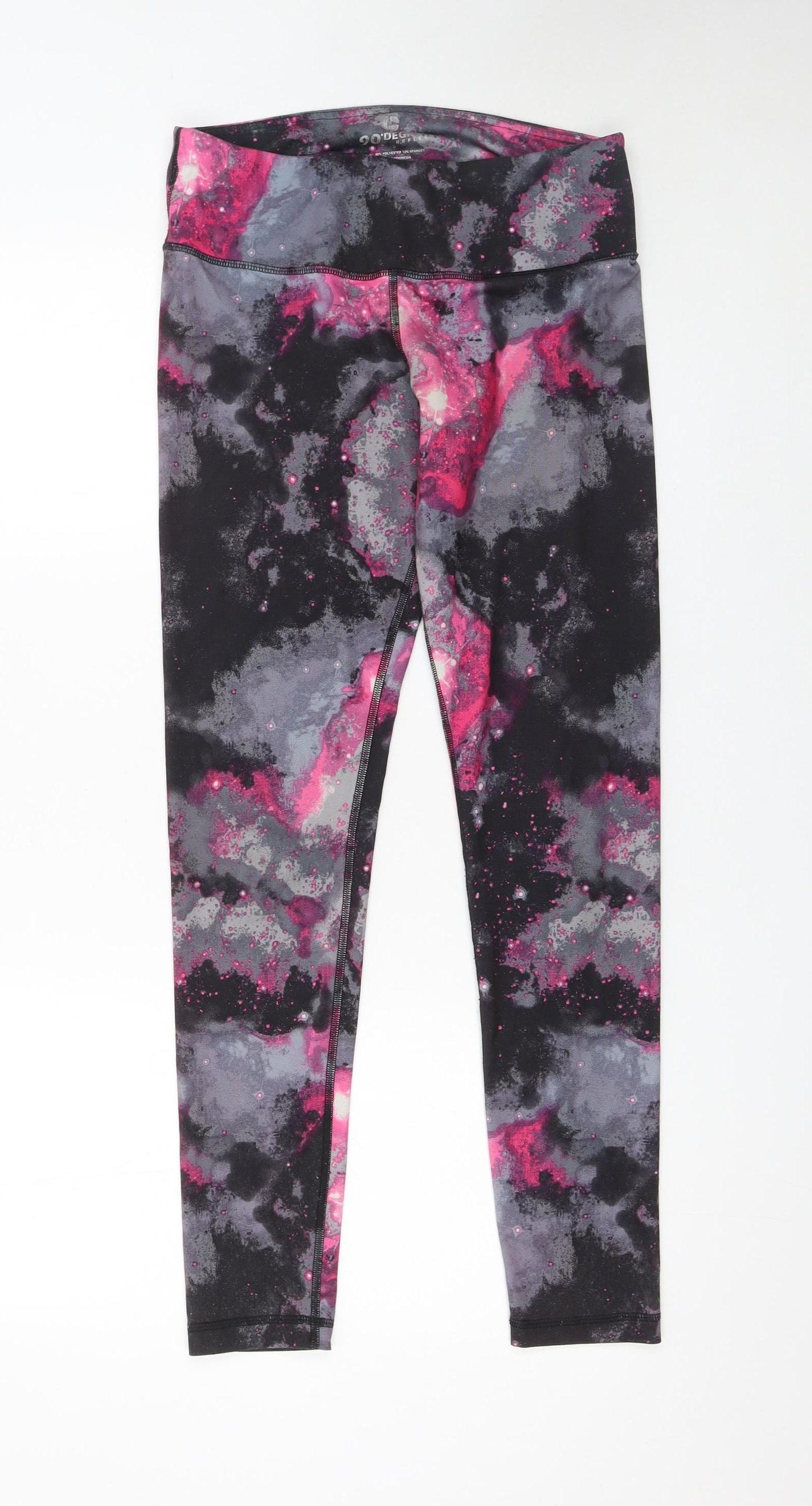 90 Degree by Reflex Womens Black Pink Galaxy Print Ankle Leggings S