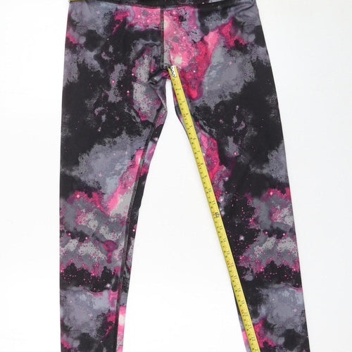 90 Degree by Reflex Womens Black Pink Galaxy Print Ankle Leggings S