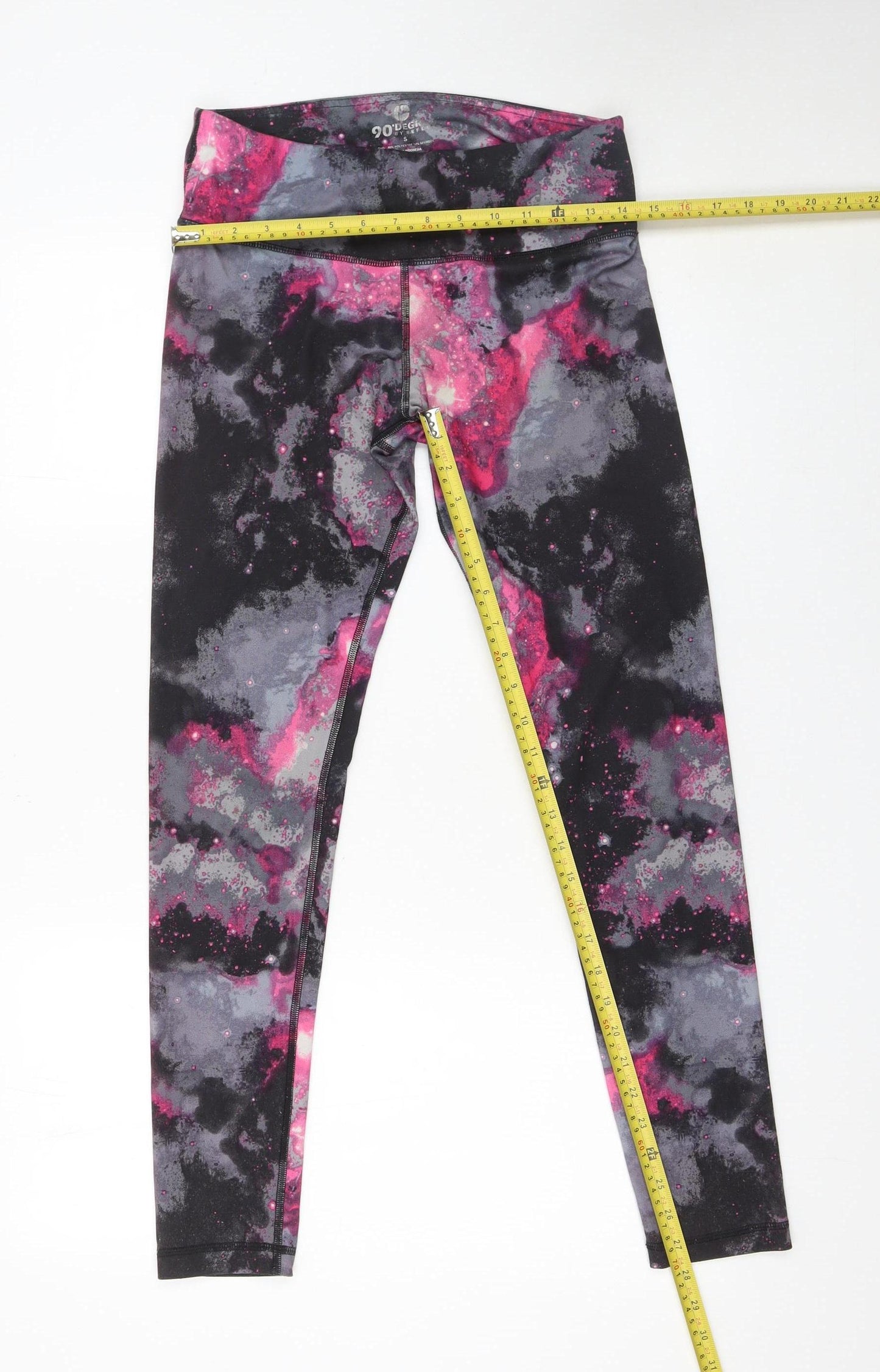 90 Degree by Reflex Womens Black Pink Galaxy Print Ankle Leggings S