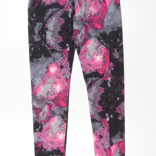 90 Degree by Reflex Womens Black Pink Galaxy Print Ankle Leggings S