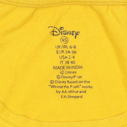 Disney Women's Yellow Pooh Graphic Cotton T-Shirt XS