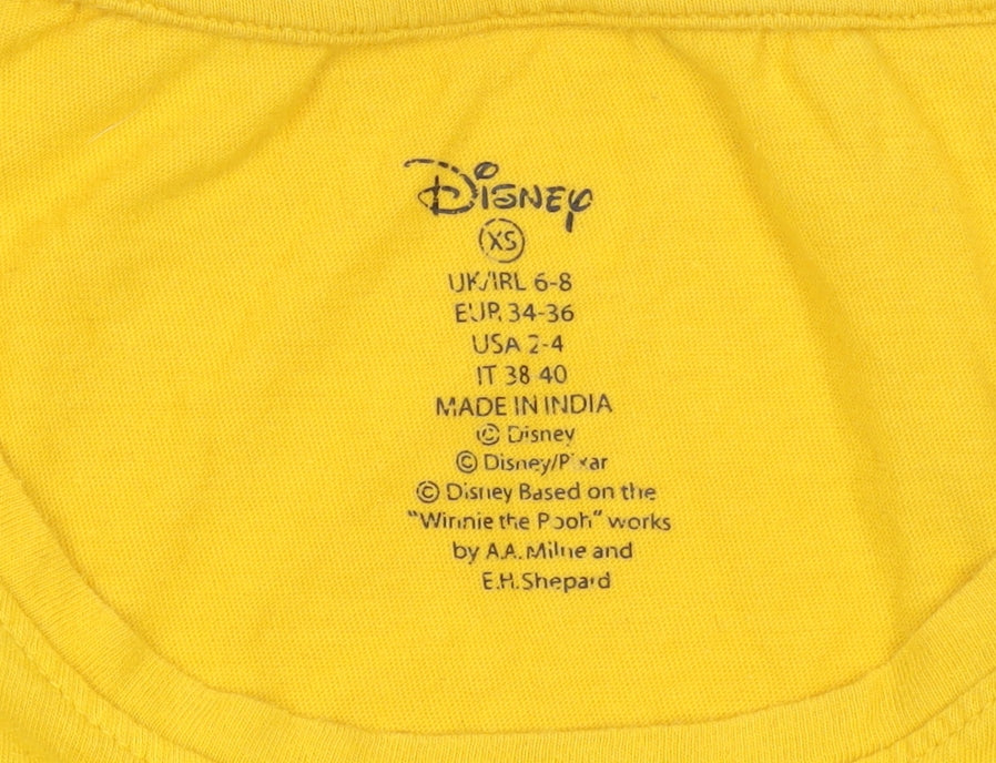 Disney Women's Yellow Pooh Graphic Cotton T-Shirt XS