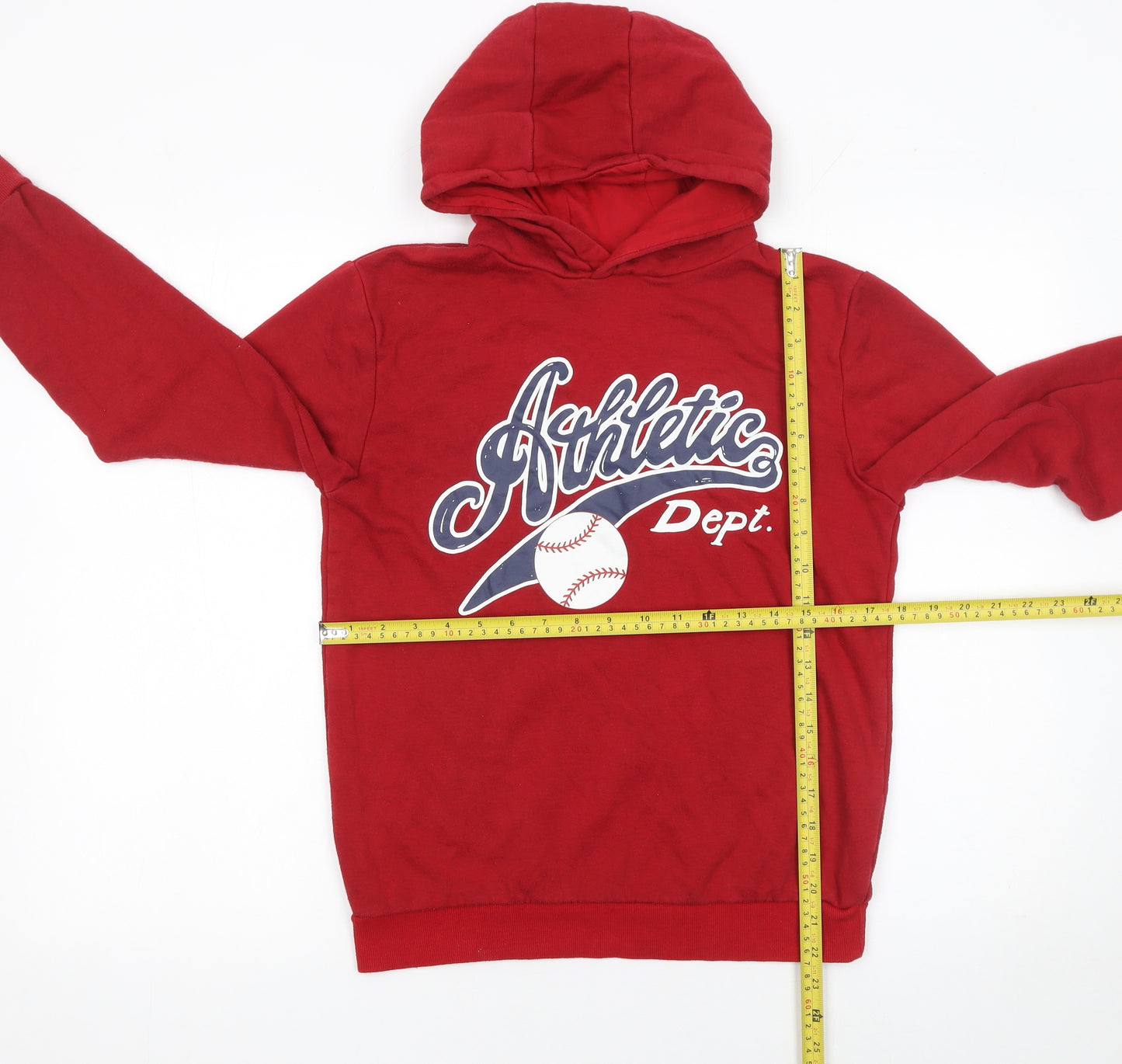Primark Boys Red Athletic Dept Pullover Hoodie 11-12 Years Cotton Blend