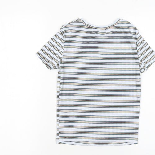 Bershka Women’s Multicoloured Striped Embroidered Oui Oui Oui T-Shirt XS