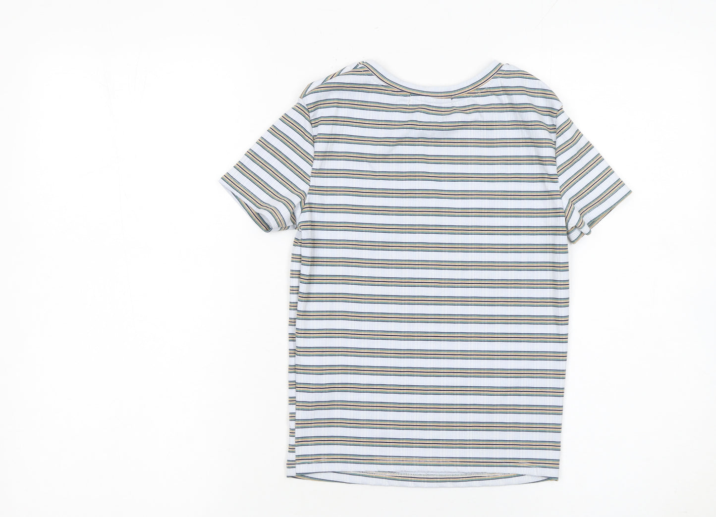 Bershka Women’s Multicoloured Striped Embroidered Oui Oui Oui T-Shirt XS
