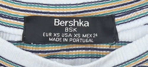 Bershka Women’s Multicoloured Striped Embroidered Oui Oui Oui T-Shirt XS