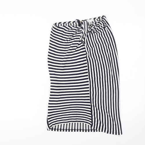 Leith Women’s Blue Striped Wrap Skirt Size M Knee Length Stretch