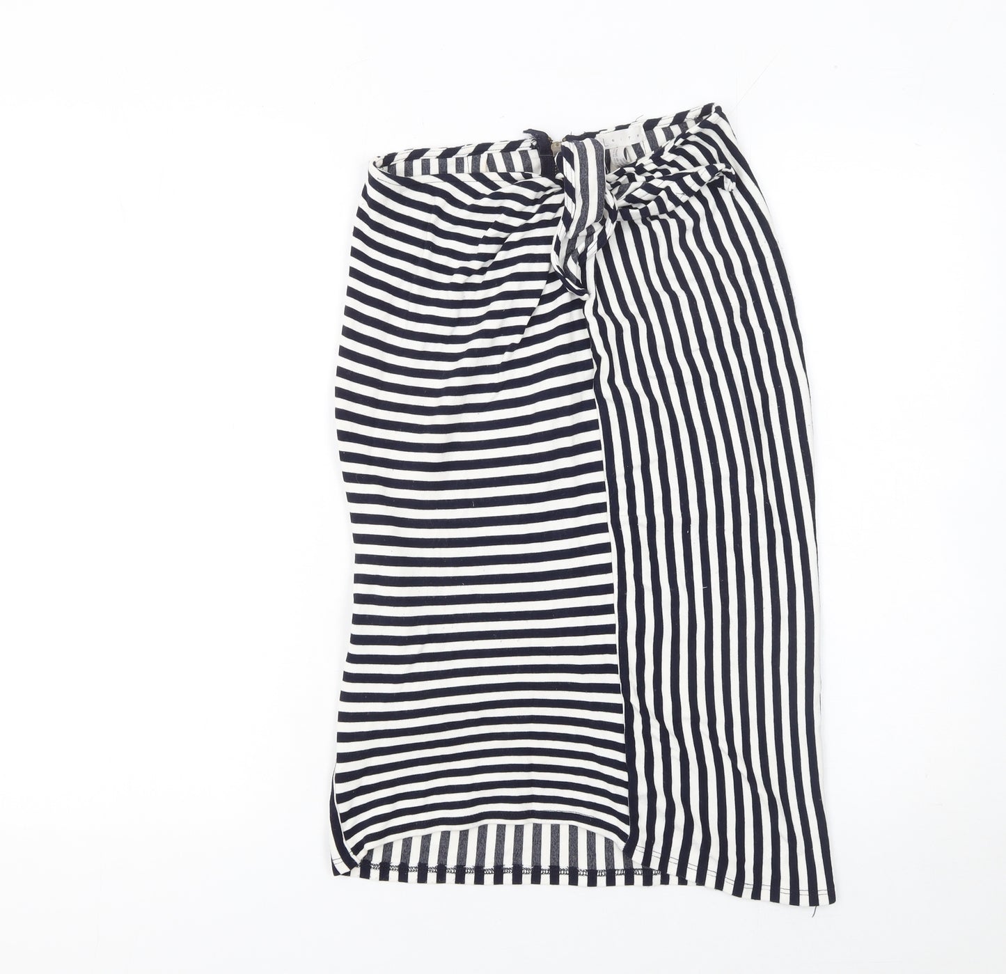 Leith Women’s Blue Striped Wrap Skirt Size M Knee Length Stretch