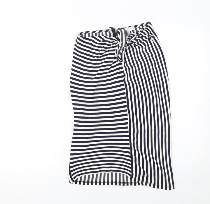Leith Women’s Blue Striped Wrap Skirt Size M Knee Length Stretch