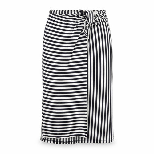 Leith Women’s Blue Striped Wrap Skirt Size M Knee Length Stretch