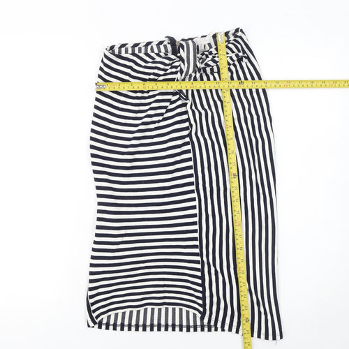 Leith Women’s Blue Striped Wrap Skirt Size M Knee Length Stretch