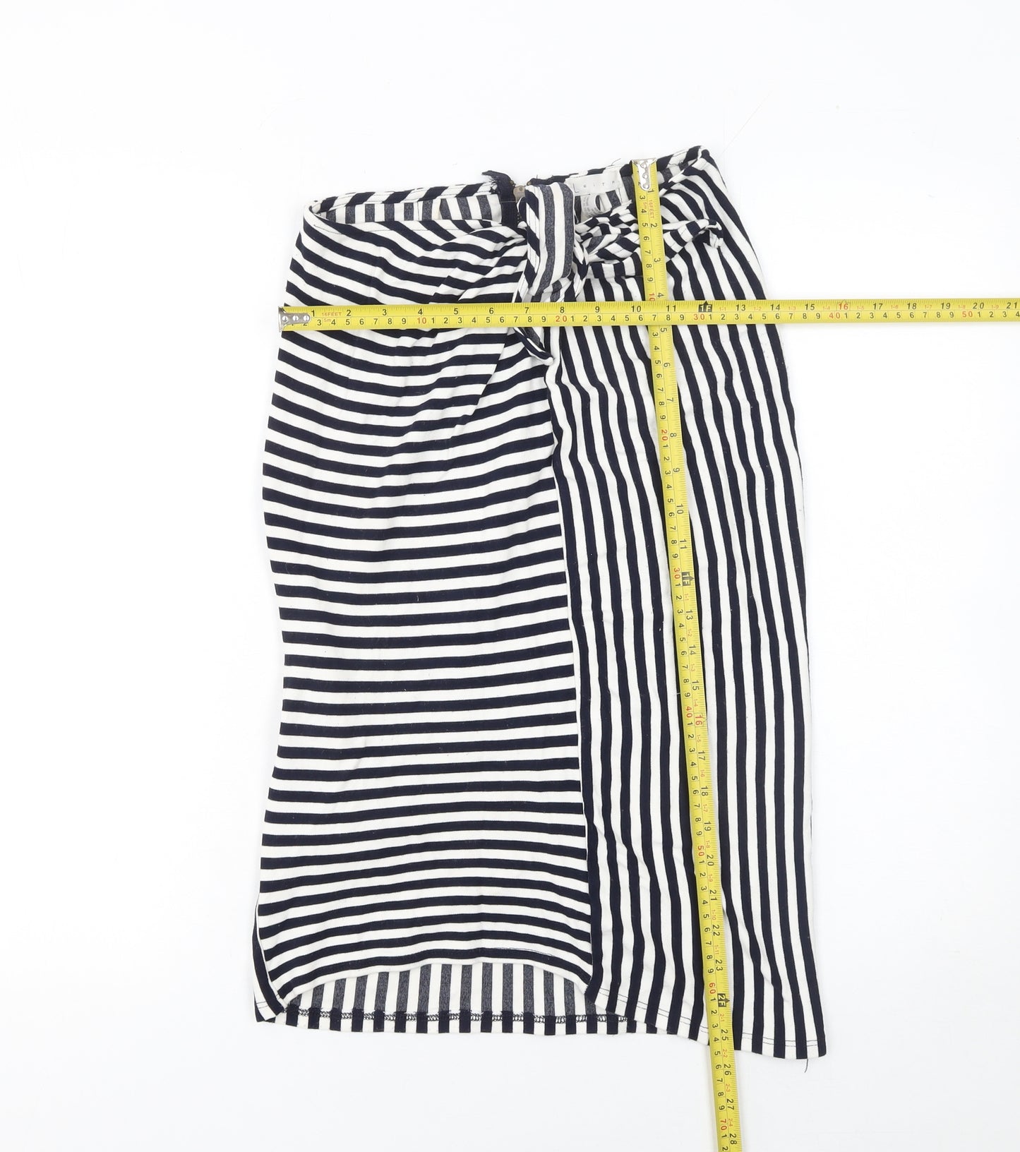 Leith Women’s Blue Striped Wrap Skirt Size M Knee Length Stretch