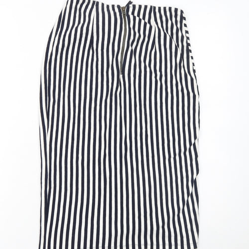 Leith Women’s Blue Striped Wrap Skirt Size M Knee Length Stretch