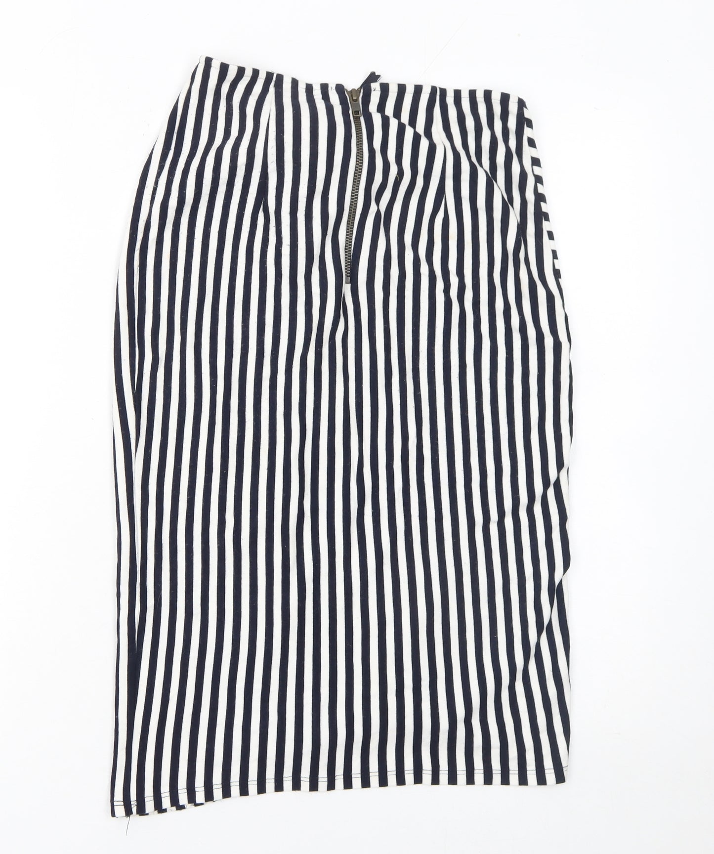Leith Women’s Blue Striped Wrap Skirt Size M Knee Length Stretch