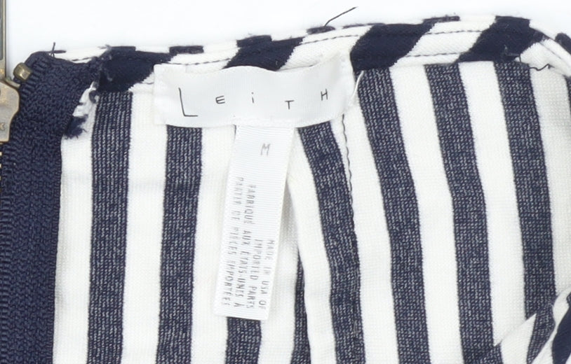 Leith Women’s Blue Striped Wrap Skirt Size M Knee Length Stretch
