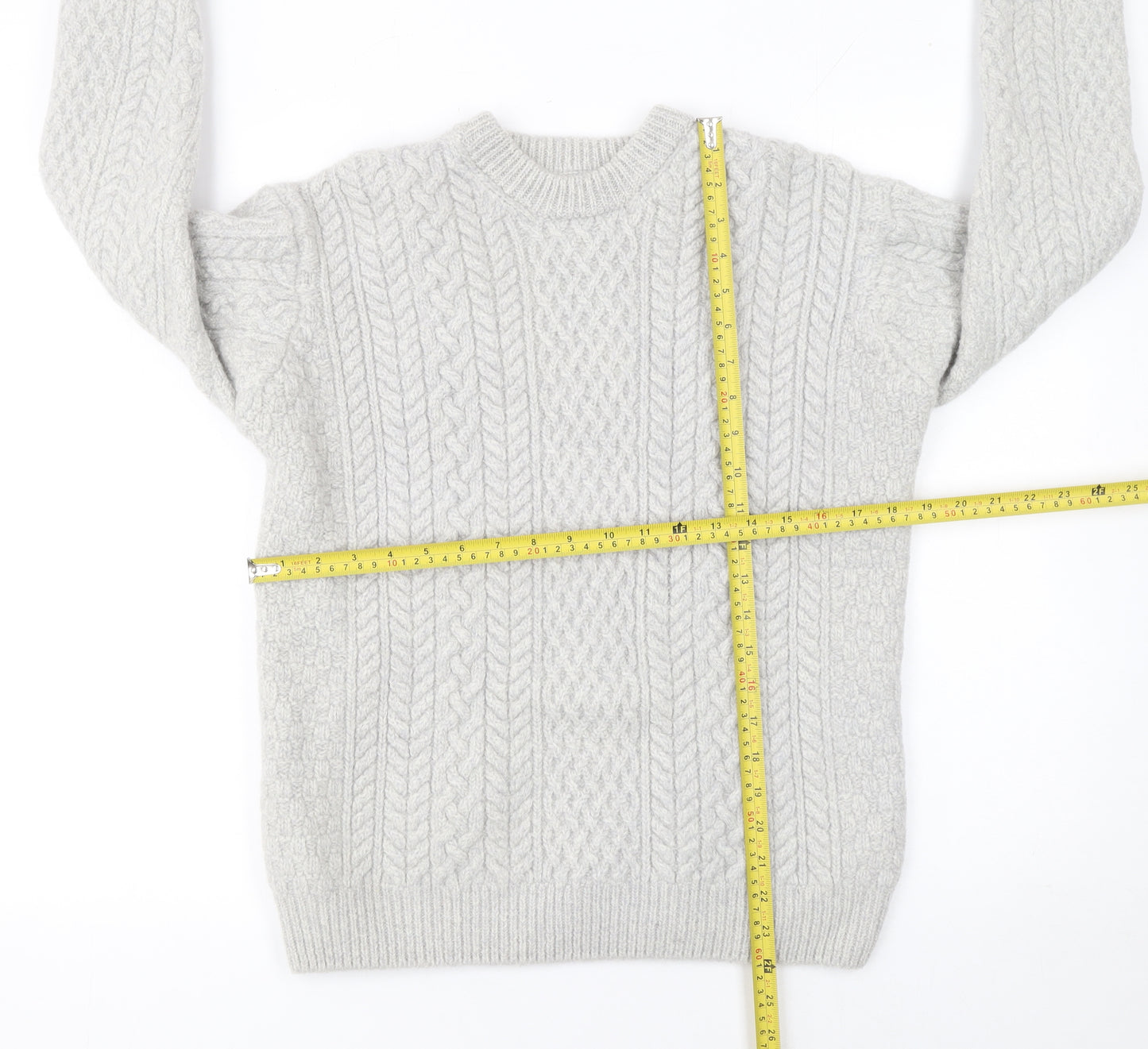 IrelandEye Women Grey Wool Cable Knit Jumper XL