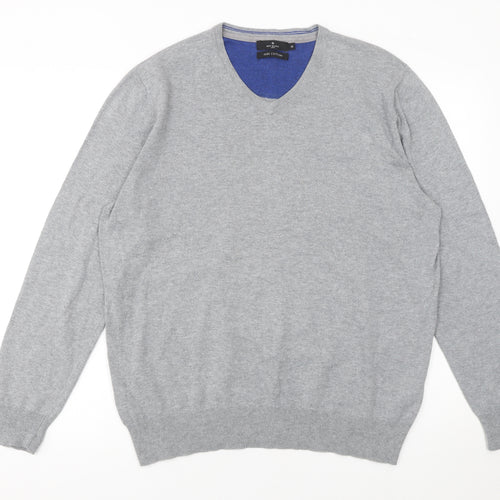 Jeff Banis Men’s Grey Cotton V-Neck Jumper Size M