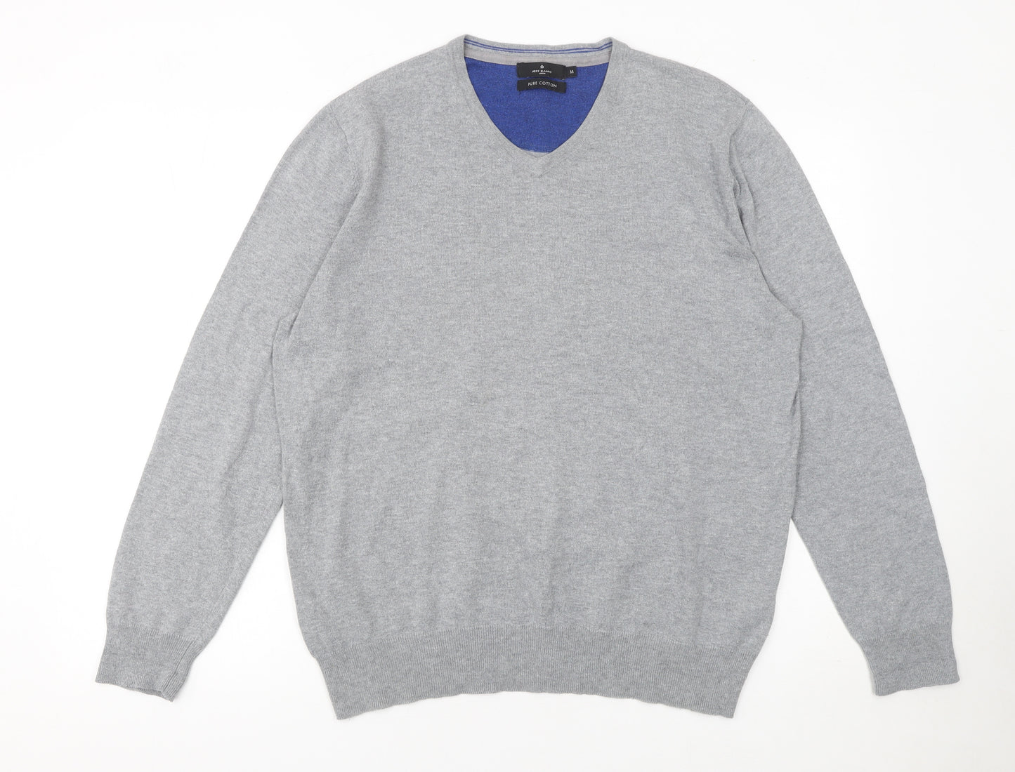 Jeff Banis Men’s Grey Cotton V-Neck Jumper Size M
