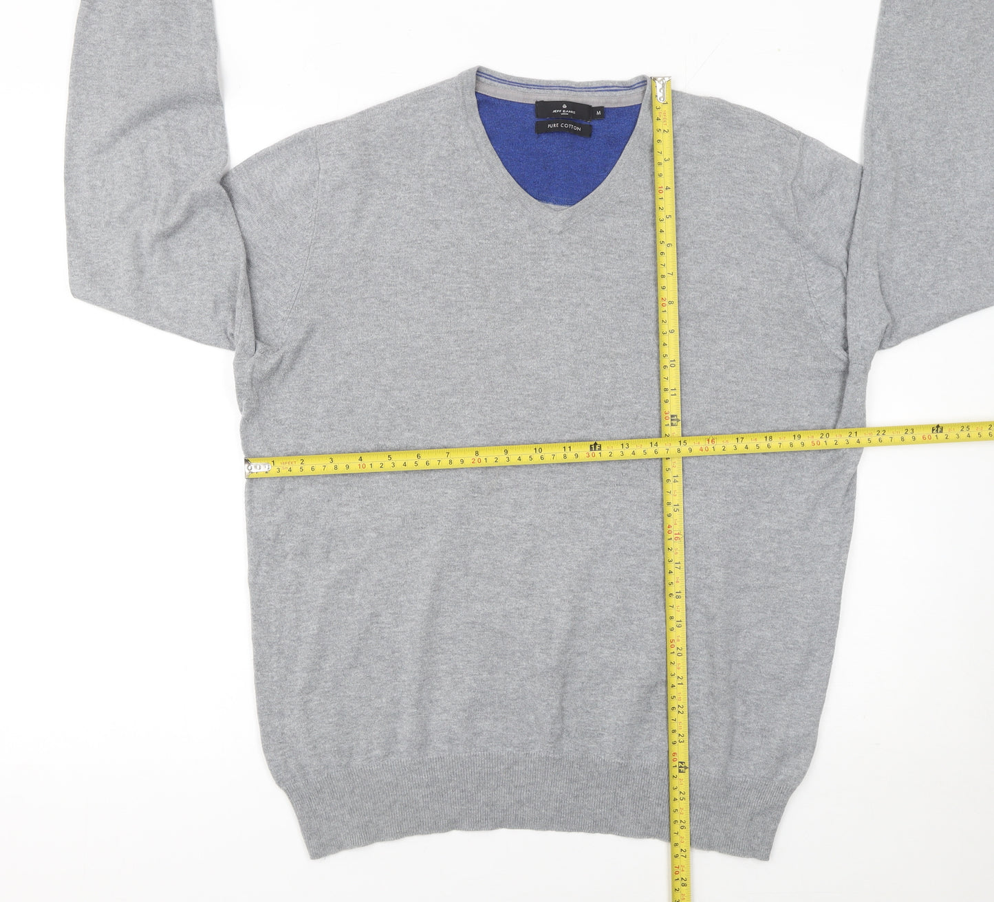 Jeff Banis Men’s Grey Cotton V-Neck Jumper Size M