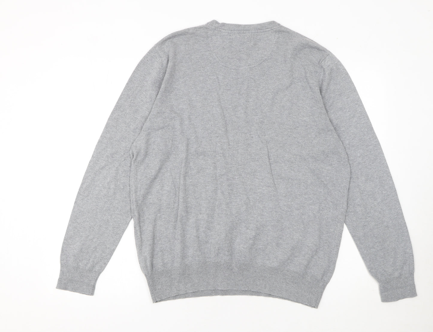 Jeff Banis Men’s Grey Cotton V-Neck Jumper Size M