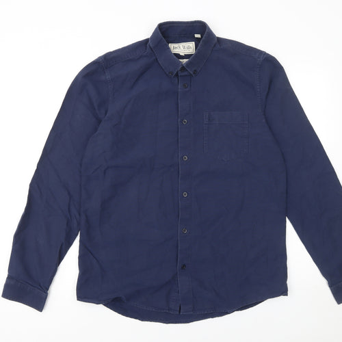 Jack Wills Men's Blue Medium Button-Down Cotton Shirt