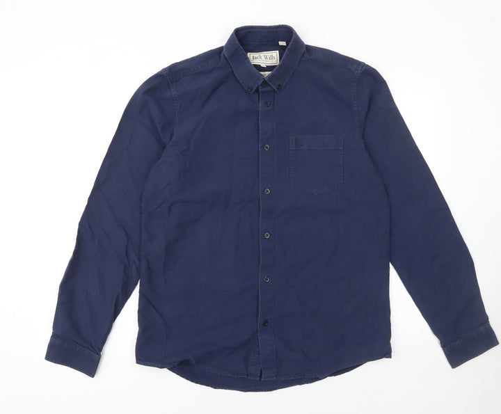 Jack Wills Men's Blue Medium Button-Down Cotton Shirt
