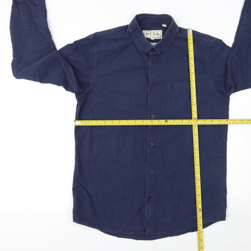 Jack Wills Men's Blue Medium Button-Down Cotton Shirt