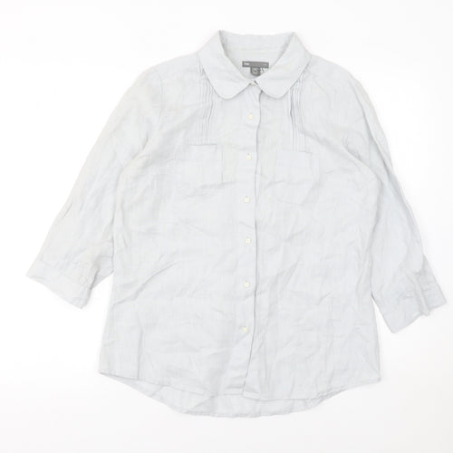 Gap Women’s Grey Linen Button-Up Shirt UK 12 3/4 Sleeve Collared