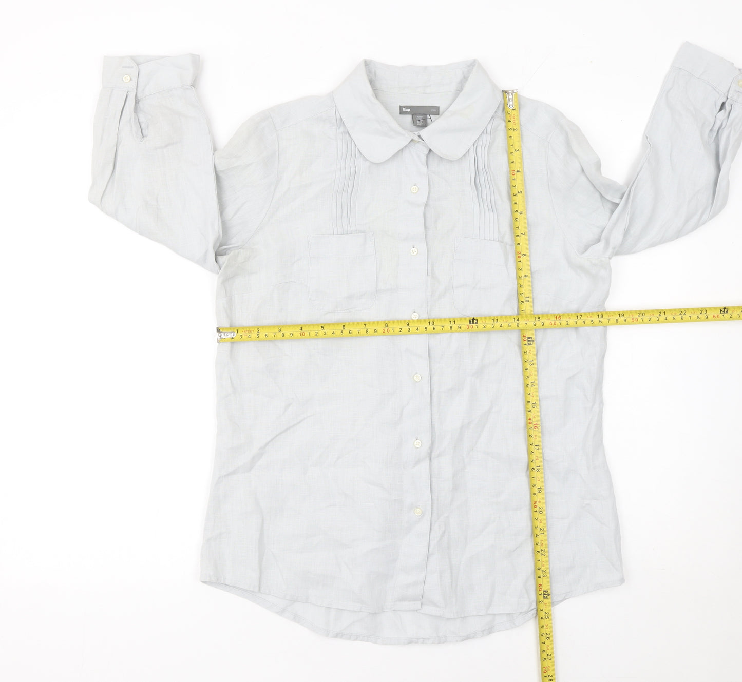 Gap Women’s Grey Linen Button-Up Shirt UK 12 3/4 Sleeve Collared