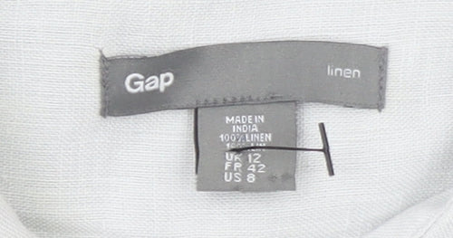 Gap Women’s Grey Linen Button-Up Shirt UK 12 3/4 Sleeve Collared