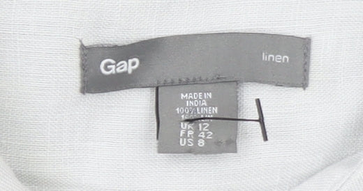 Gap Women’s Grey Linen Button-Up Shirt UK 12 3/4 Sleeve Collared