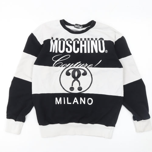 Moschino Teen Boys Black & White Striped Logo Sweatshirt 12 Years