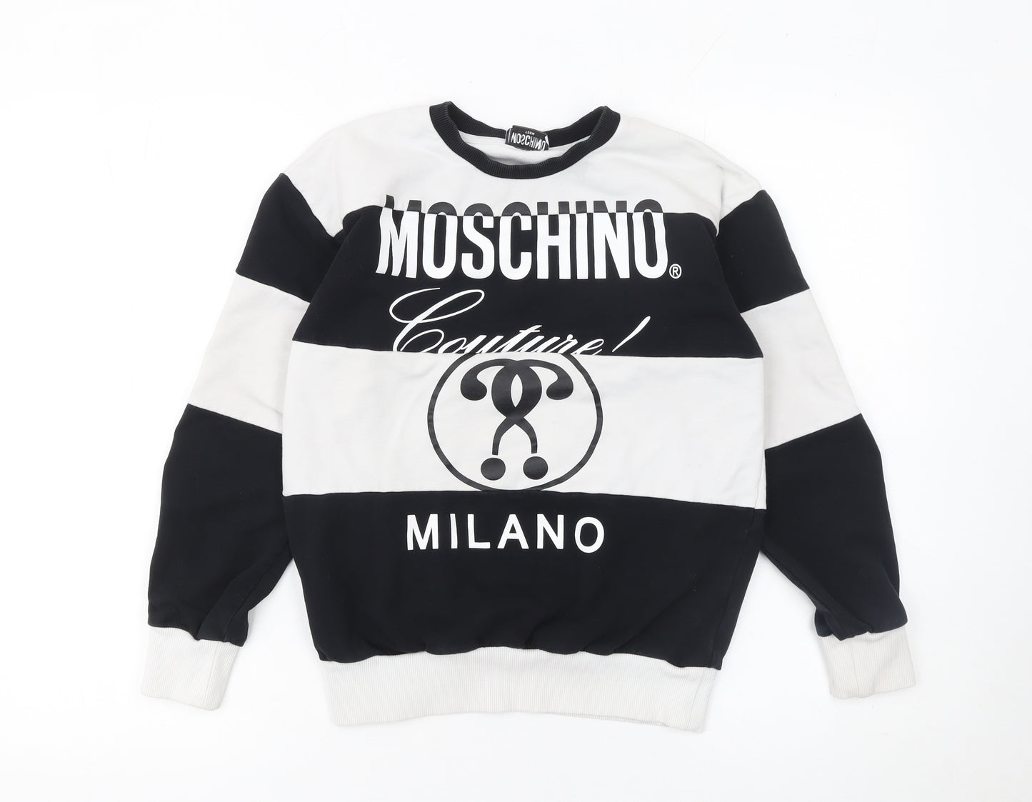 Moschino Teen Boys Black & White Striped Logo Sweatshirt 12 Years