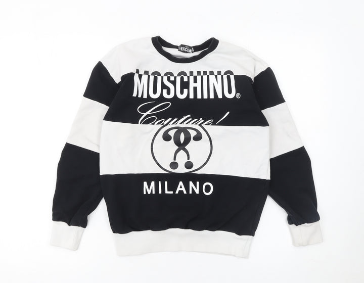 Moschino Teen Boys Black & White Striped Logo Sweatshirt 12 Years