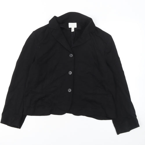 H&M Women's Black Blazer Jacket Size 14 Regular Fit Single-Breasted