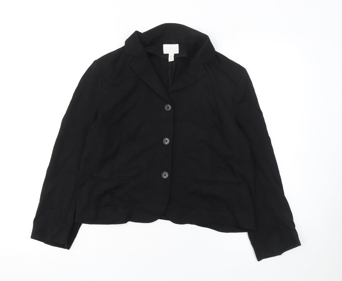 H&M Women's Black Blazer Jacket Size 14 Regular Fit Single-Breasted