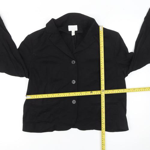 H&M Women's Black Blazer Jacket Size 14 Regular Fit Single-Breasted
