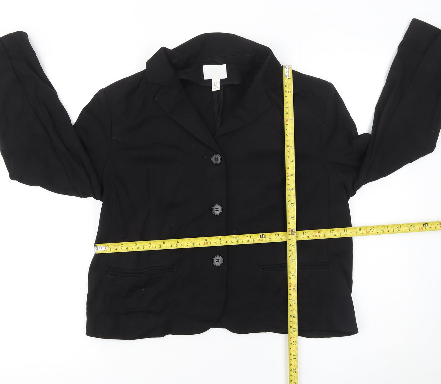 H&M Women's Black Blazer Jacket Size 14 Regular Fit Single-Breasted