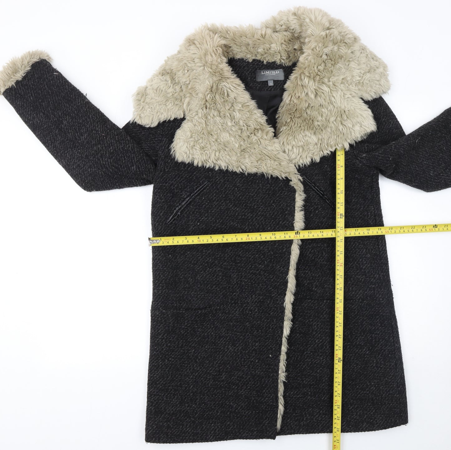 Marks and Spencer Women’s Black Faux Fur Collar Wool Blend Coat UK 12