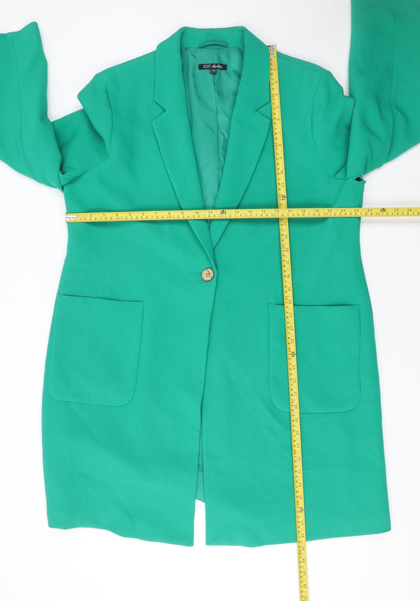 Edit by Max Heys Green Long Single Breasted Blazer Jacket UK 18