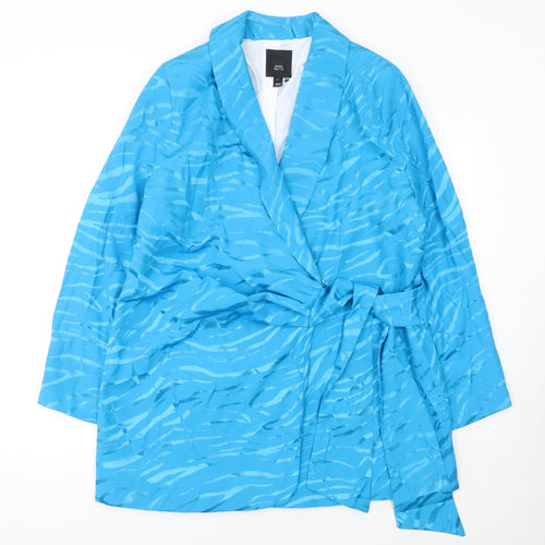 River Island Women Blue Belted Shawl Collar Blazer Size 14