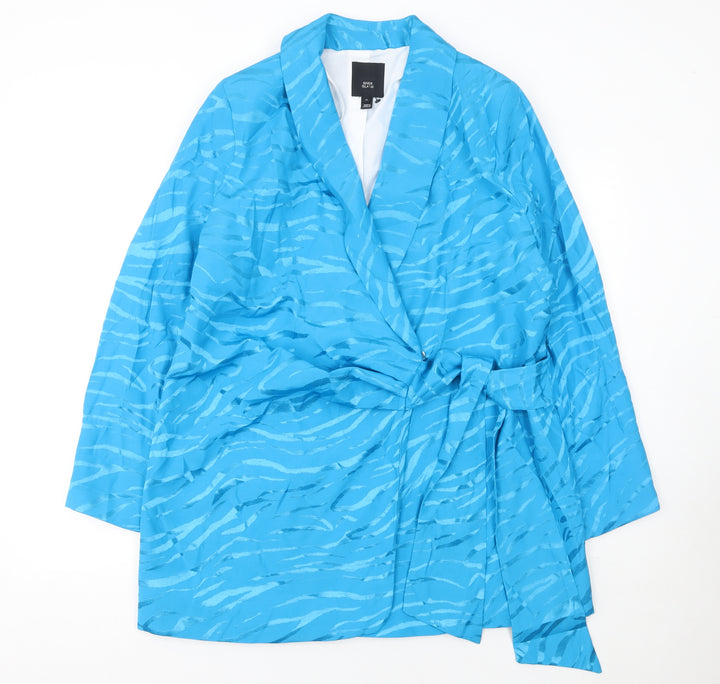 River Island Women Blue Belted Shawl Collar Blazer Size 14