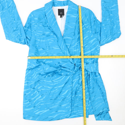 River Island Women Blue Belted Shawl Collar Blazer Size 14